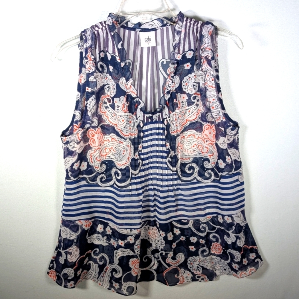 CAbi Paisley and Stripe Blouse S - Picture 1 of 4
